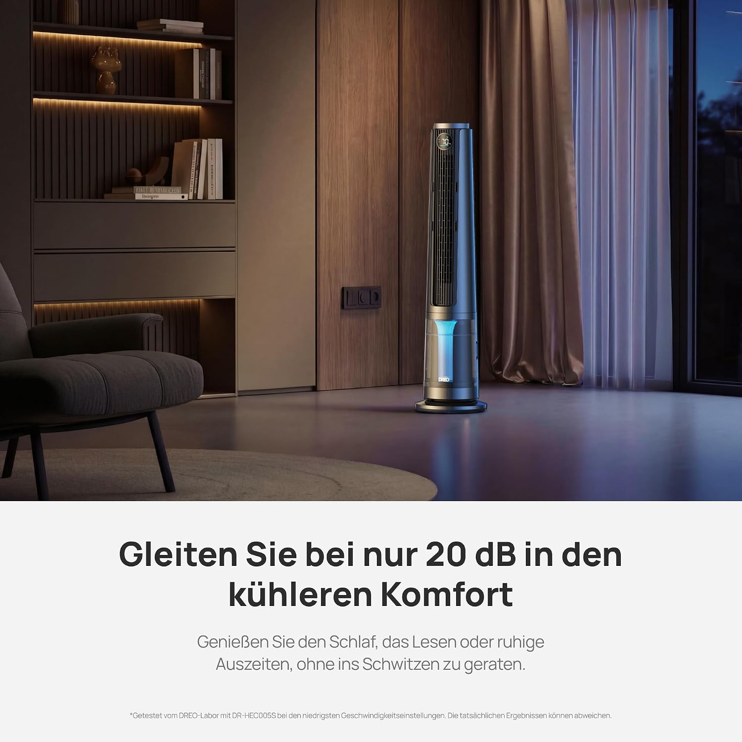 TurboCool Nebelventilator 765S, 3-in-1 Turm, Ultraschall, WLAN+App, 6L Tank, 10.4 m/s, 20 dB DC-Motor, 90° Osz., 12 Stufen, 4 Modi