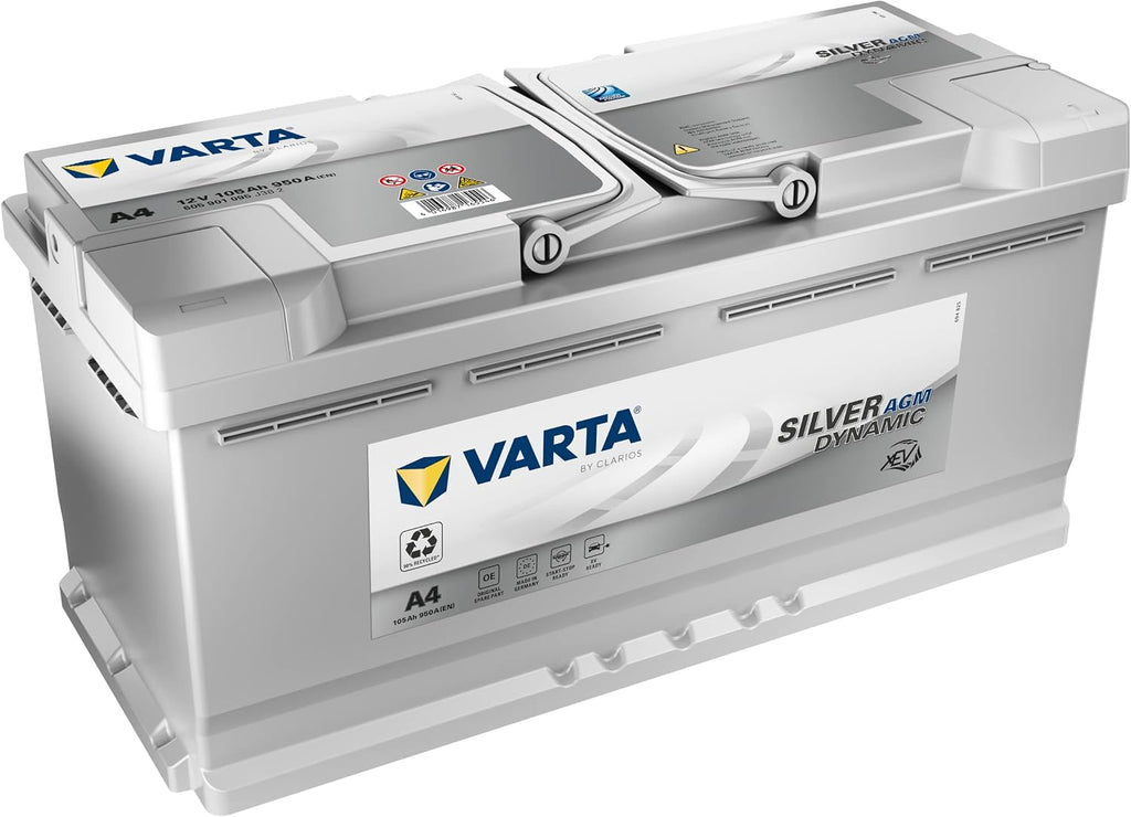 Silver Dynamic AGM Batterie A4 – Start-Stop und xEV Autobatterie 12V 105Ah 950A – Starterbatterie für Autos mit hohem Energiebedarf