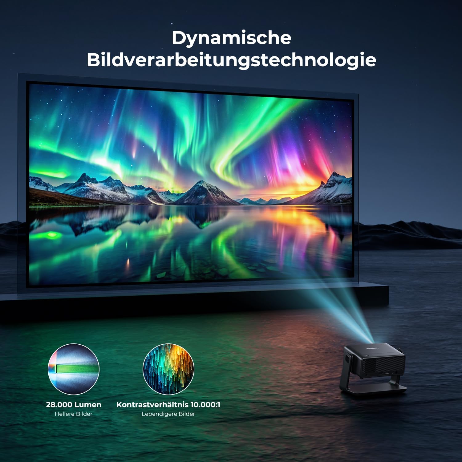 Mini Beamer 4K Native 1080P, 28000 Lumen, WLAN 6, Bluetooth, Elektrischer Fokus, 4D Keystone, Kompatibel mit Netflix, Heimkino & Outdoor