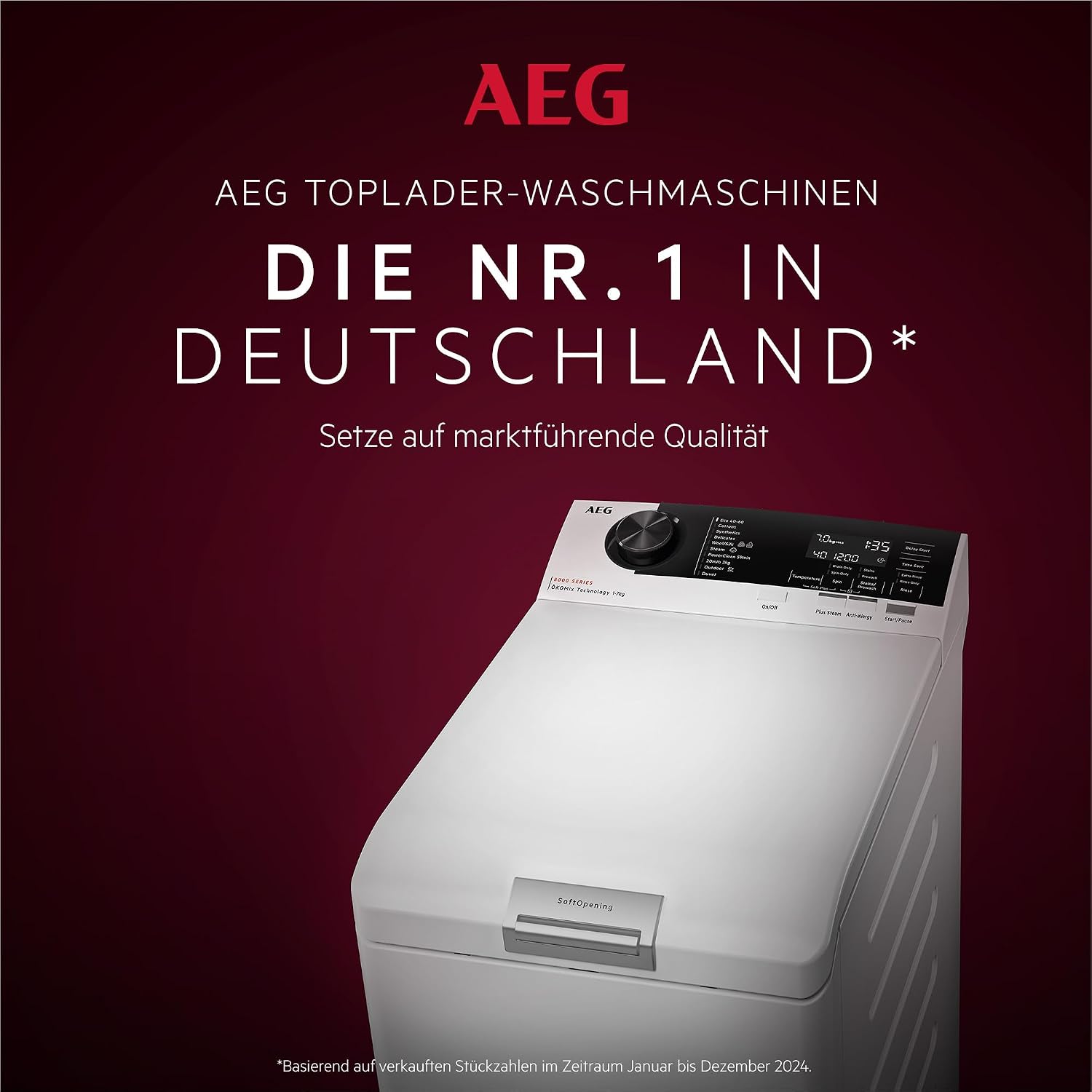 Toplader Waschmaschine Serie 7000 mit ProSteam Auffrischfunktion, 7,0 kg, 1300 U/min, leise, Mengenautomatik, Nachlegefunktion, Wasserstopp LTR7A71370