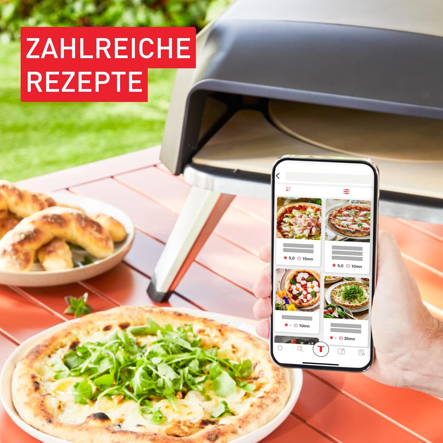 Pizza Pronto Gas-Pizzaofen für Außen, bis 400°C, Temperaturregler, Ein/Aus, Drehstein, kompakt, inkl. Pizzaschieber, Edelstahl, JM413015
