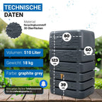 Slim Stone Decor Regentonne Mauertank 510L, Graphite Grey, Steinoptik, für Außenbereich, Gartenbewässerung