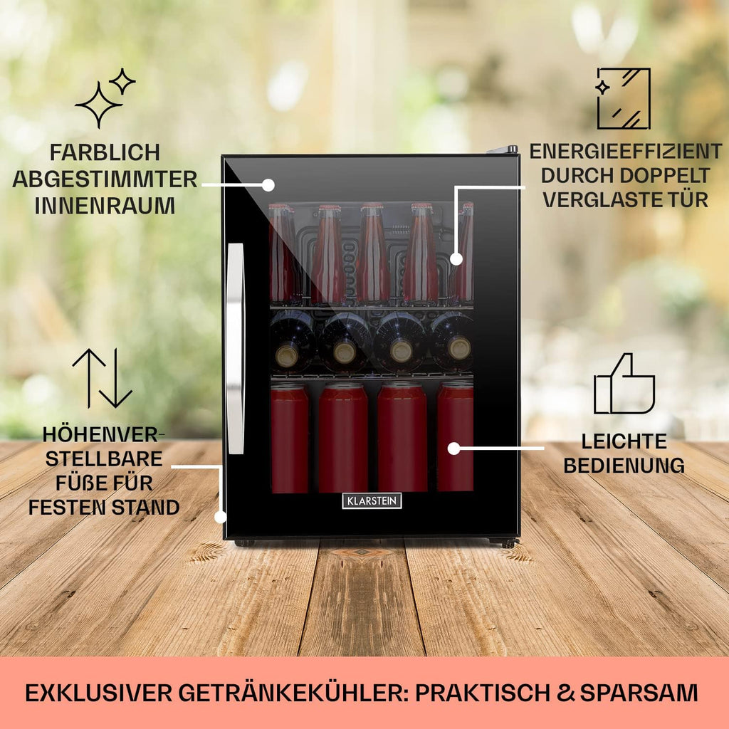 Mini Kühlschrank mit Glastür, 33 Liter, verstellbare Ablagen, leise, für Innen und Außen, ideal für Zimmer und Getränke