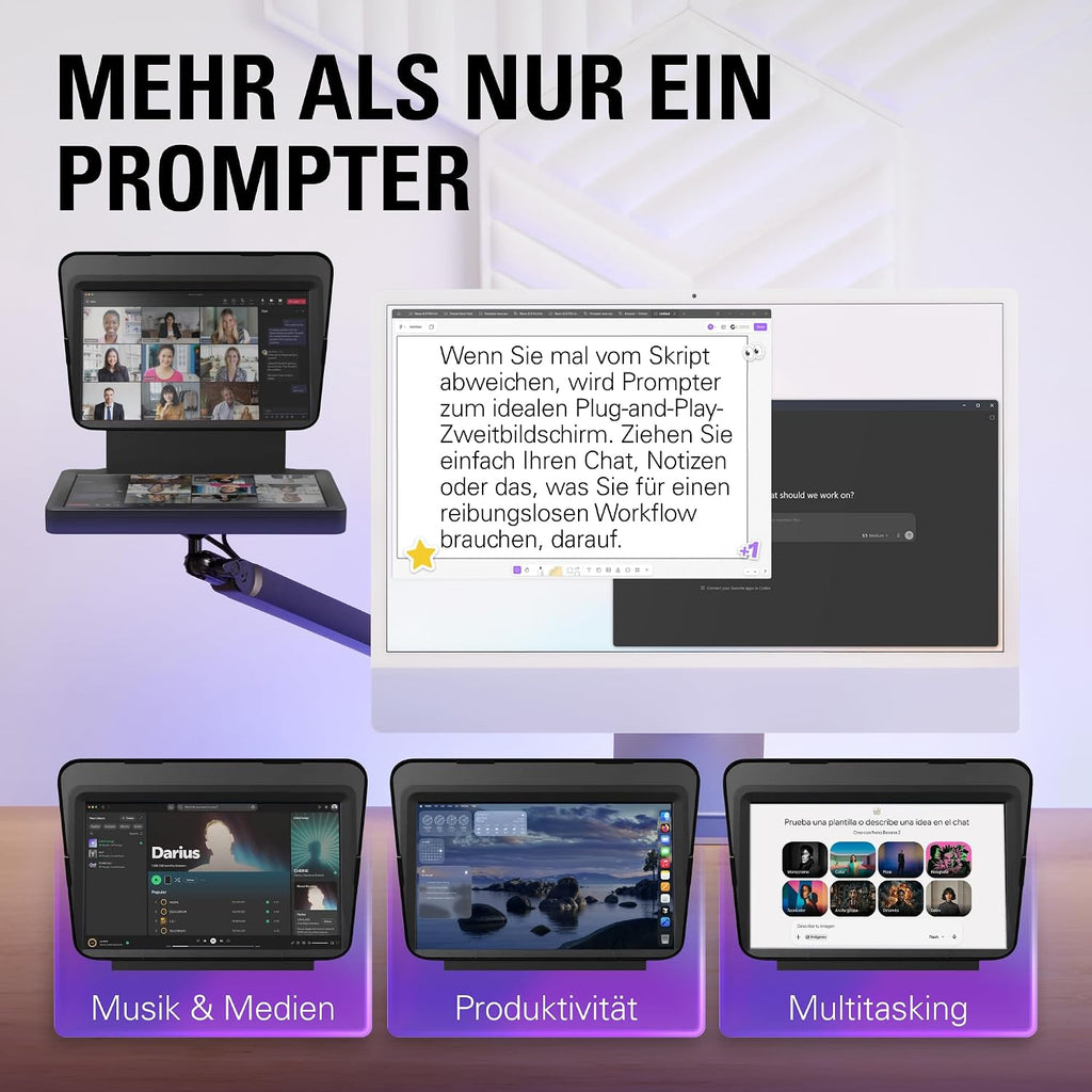 Prompter – Teleprompter mit integriertem Bildschirm, Drag&Drop-Monitoranzeige