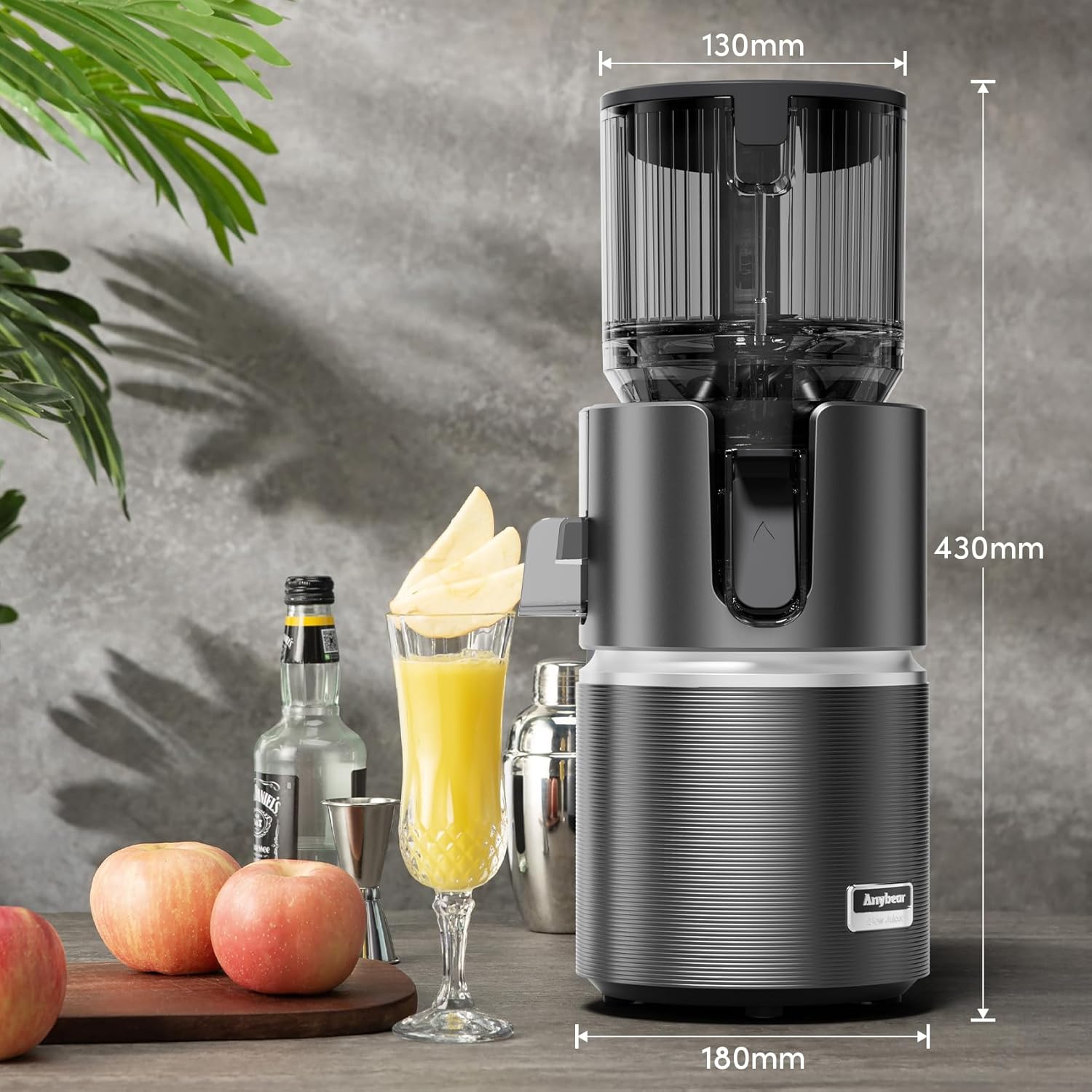 Entsafter, 124 mm Einfüllschacht, 350W, Slow Juicer, Doppel-Zerkleinerung, für ganze Früchte/Gemüse, hohe Saftausbeute, BPA-frei, Tritan, grau