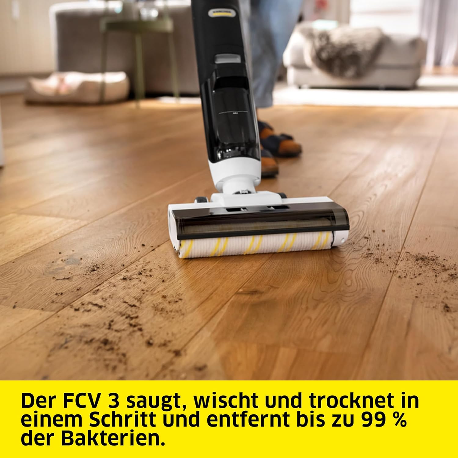 Saugwischer FCV 3 - Kabellos, 3 Reinigungsmodi, Akkulaufzeit ca. 30 min, bis 130 m² pro Ladung, Weiß