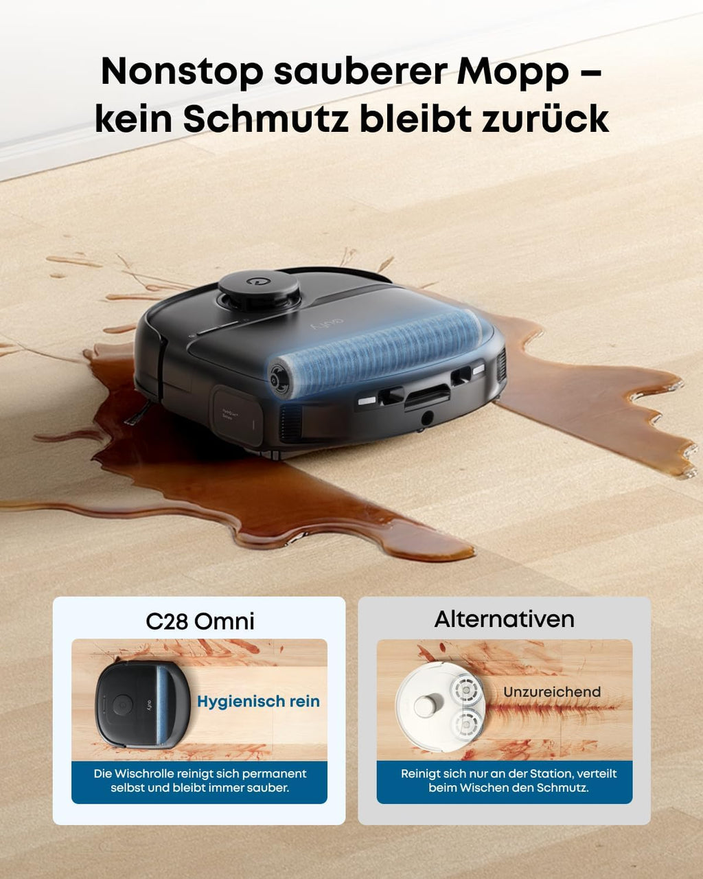 Saug- und Wischroboter C28 5-in-1 mit selbstreinigender HydroJet-Wischrolle, 15.000Pa Turbo-Saugkraft, Anti-Verheddern, KI-Hindernisvermeidung