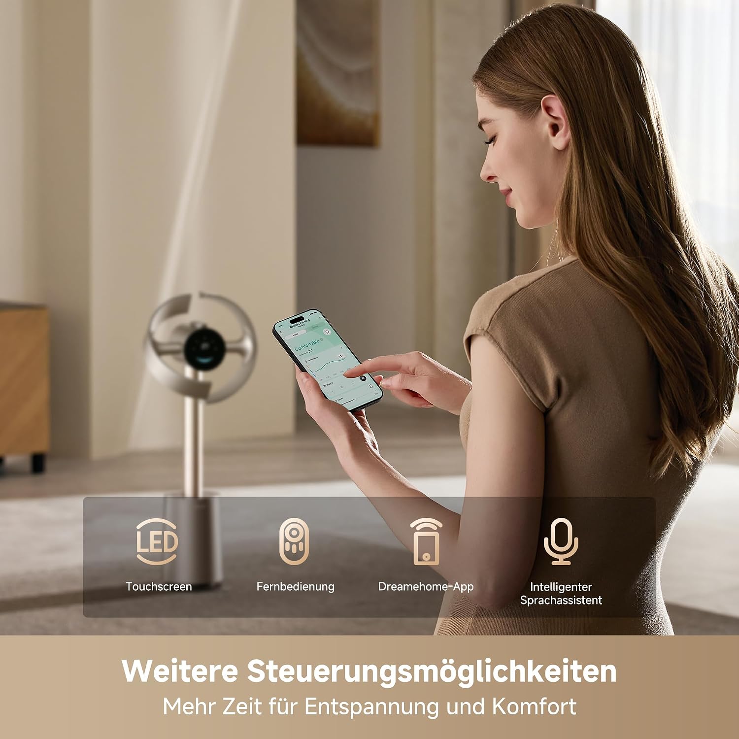 MF10 Flügelloser Ventilator mit 270°-Raumluftstrom, temperaturadaptiver Luftstrom, intelligenter Windstrom, waschbarer Filter