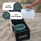 Toilet Max+ Campingtoilette, Trockentrenntoilette ohne Chemie, für Camping/Van/Outdoor/Dachzelt, Eurobox-Basis, stromlos, schwarz, 40x30x28