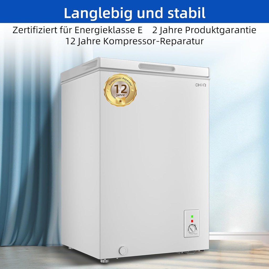 Gefriertruhe 99L, Schnelleinfrierung, LED, 54,5x47,6x83,5 cm, 39 dB, Hubtor, -24°C, 4-Sterne, freistehend, weiß, für Garage/Gewerbe