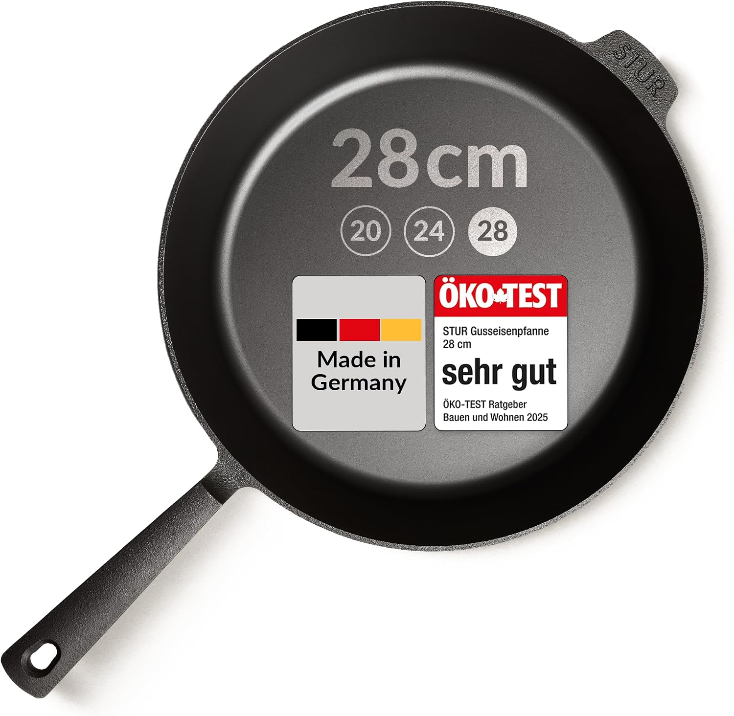 Gusseisenpfanne Induktion 28 cm - für alle Herdarten - fein geschliffen - ohne künstliche Antihaftbeschichtung & kratzfest