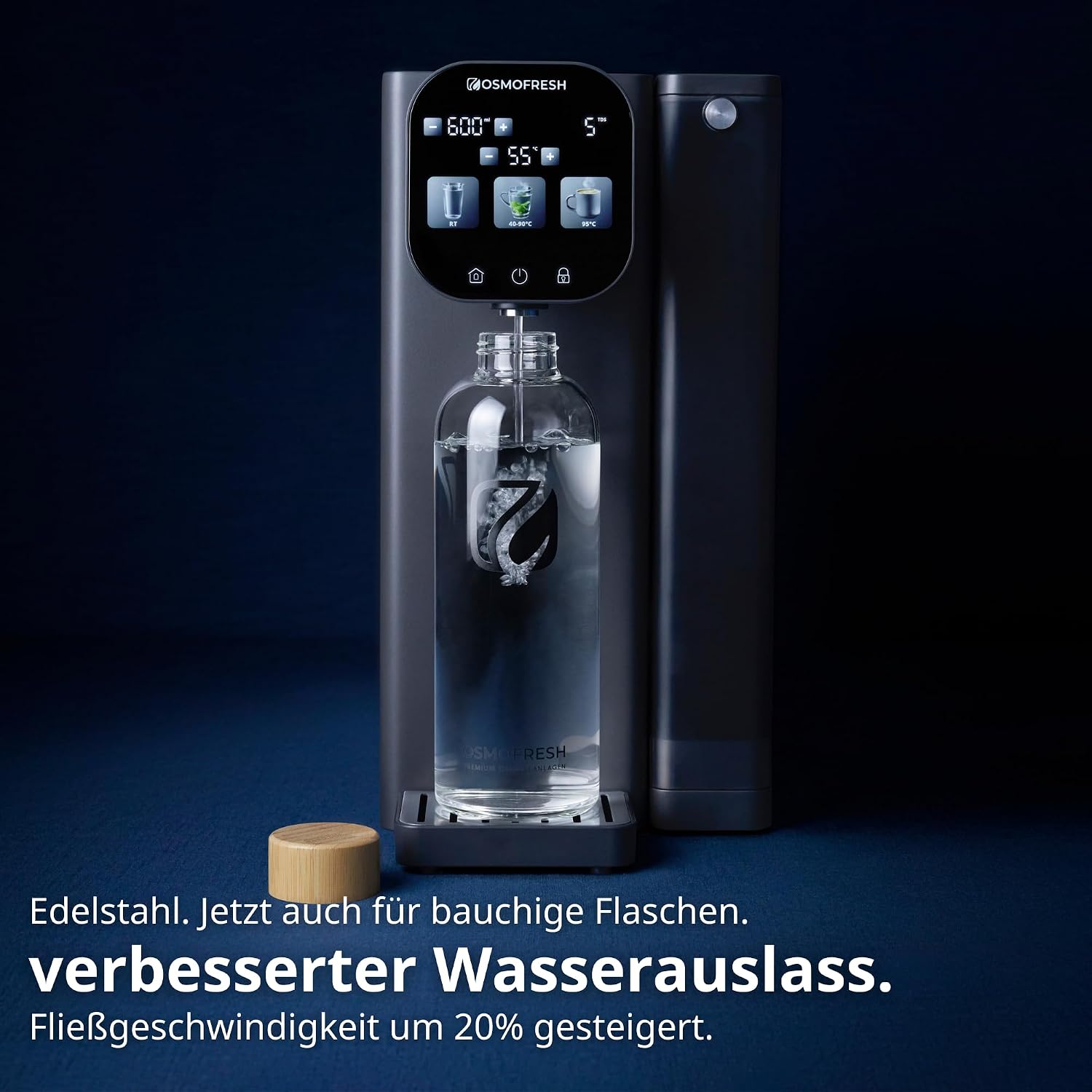 Fusion Air Auftisch-Osmoseanlage, ohne Installation, Heißwasserspender, Filterung + Mineralien, 3x UV-C LED, Abwasser 2:1, TÜV-zertifiziert