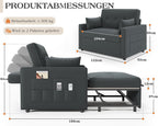 Schlafsofa 186x122cm mit 5-stufig verstellbarer Rückenlehne, 3-in-1 Schlafcouch mit Kissen & Seitentasche, graues Leinen für Gästezimmer & kleine Räume
