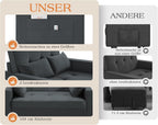 Schlafsofa 186x122cm mit 5-stufig verstellbarer Rückenlehne, 3-in-1 Schlafcouch mit Kissen & Seitentasche, graues Leinen für Gästezimmer & kleine Räume