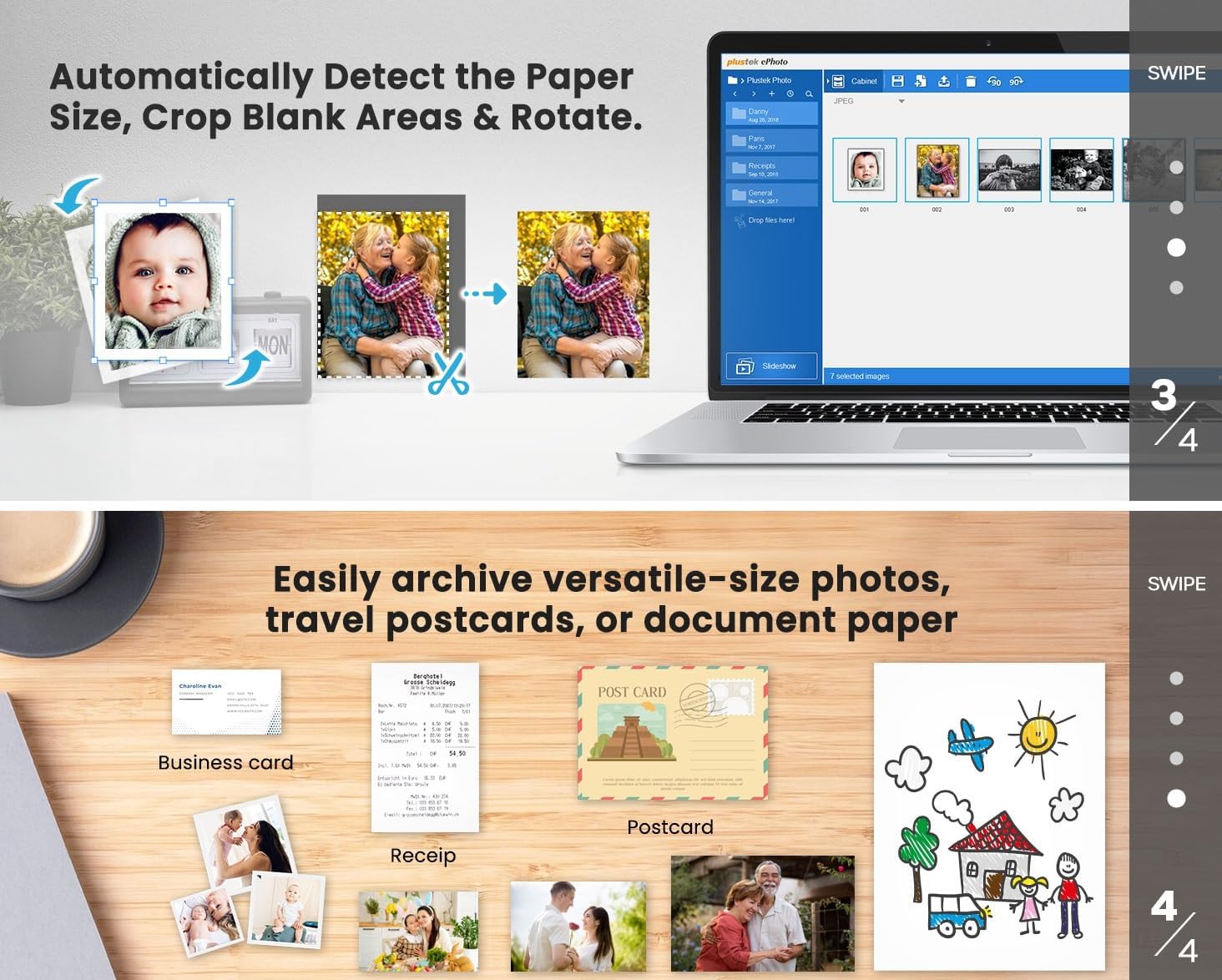 Foto-Scanner ePhoto Z300 – Scannt 4x6 Fotos in 2 s, automatische Ausrichtung, CCD-Sensor