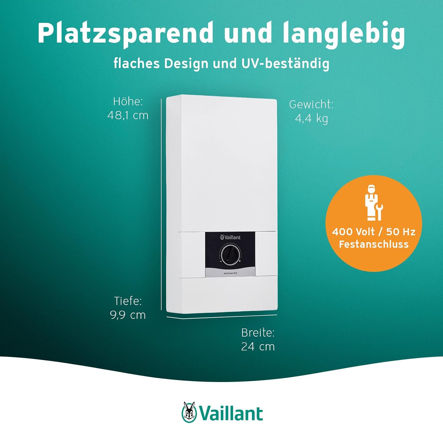 Elektronischer Durchlauferhitzer VED E 24/8, druckfest, 24kW, 400V, gradgenaue Auslauftemperatur, stufenlos einstellbar, Digitalanzeige, 0010023779