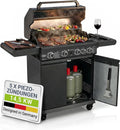 BBQ Gasgrill Savannah - 4 Brenner + 1 Seitenbrenner - XXL Stahl Gas Grill mit Gusseisen Grillrost, Kochfeld, Unterschrank für Gasflasche