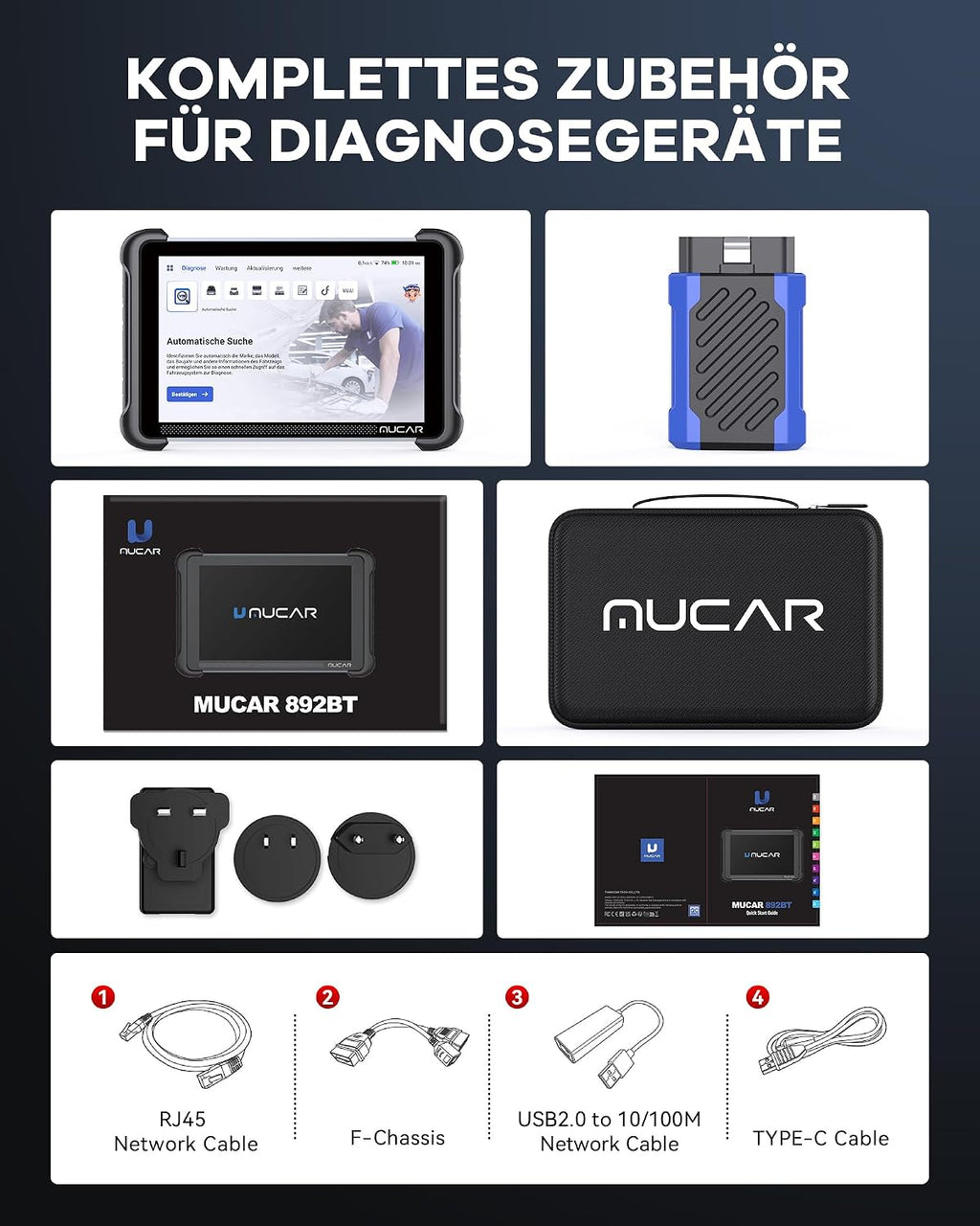AI-OBD2 892BT Diagnosegerät, 34 Reset-Funktionen, volle Systemdiagnose, ECU-Kodierung, BI-direktionale Steuerung
