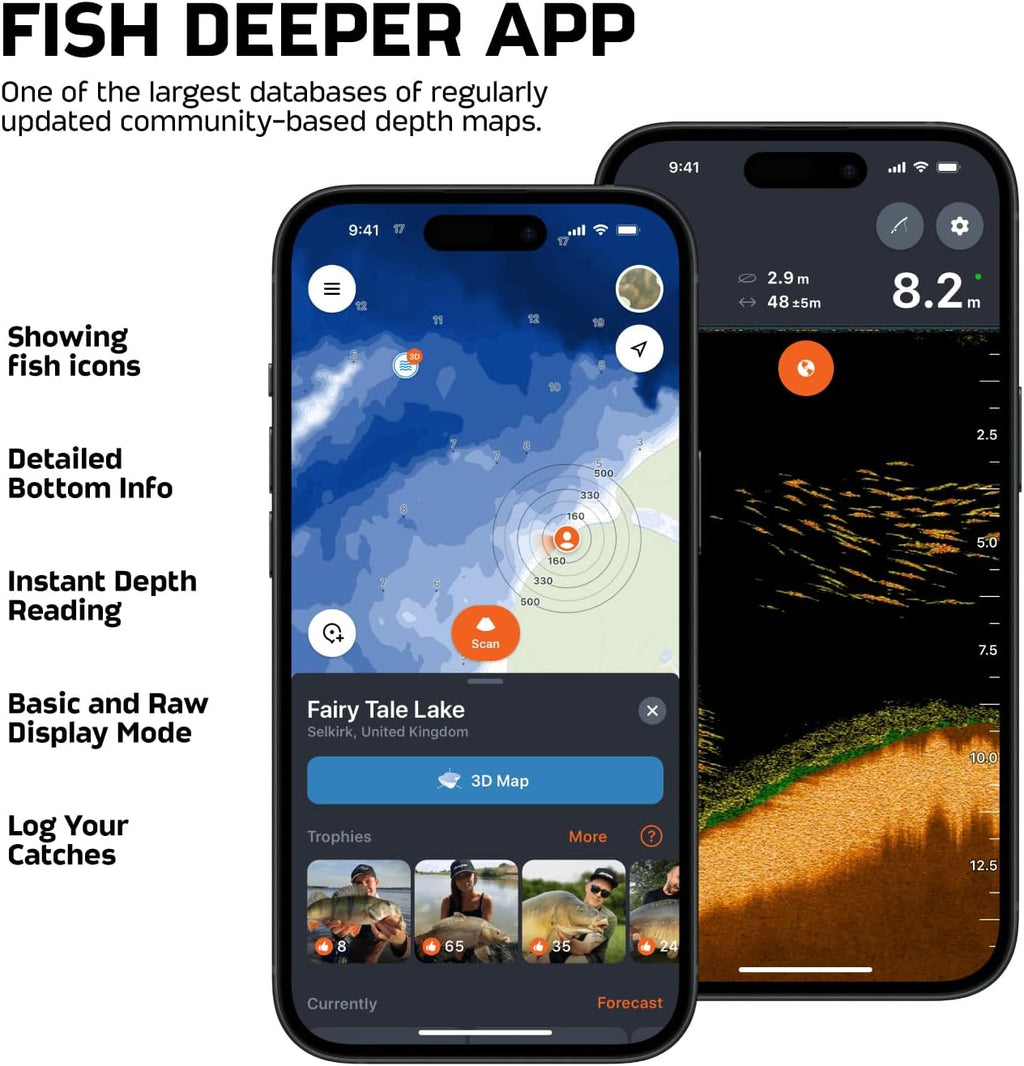 Smart Sonar Pro+ 2 Fischfinder Echolot – mit Tiefenmesser und GPS-Sender | für Kajak, Boot oder Eisangeln