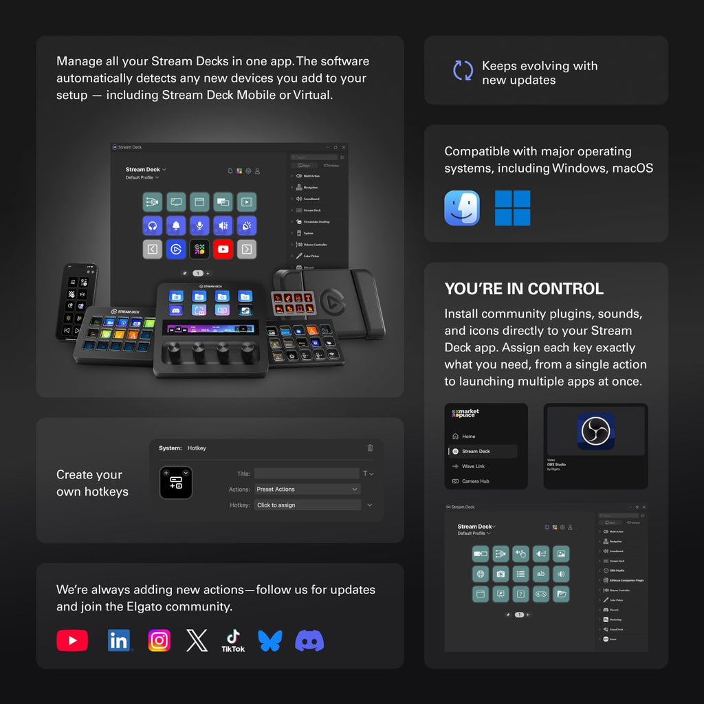 Stream Deck XL – Erweiterter Studio-Controller mit 32 Makrotasten, steuert Aktionen in Apps, für Mac & PC