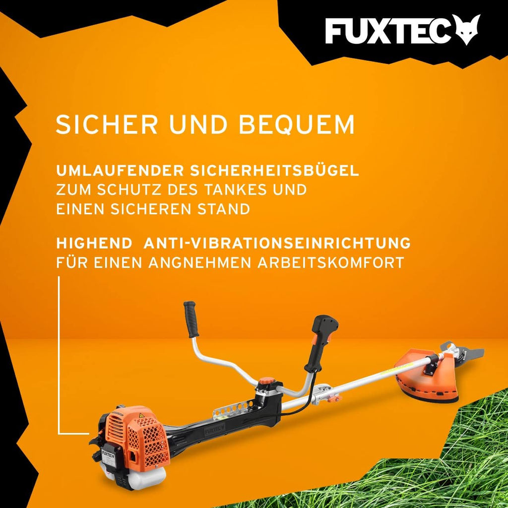Profi Benzin Motorsense FX-PS162 – 62ccm, Faden und Komfort-Tragegurt – Rasentrimmer mit Antivibrationssystem – 2-Takt Freischneider mit Fadenspule