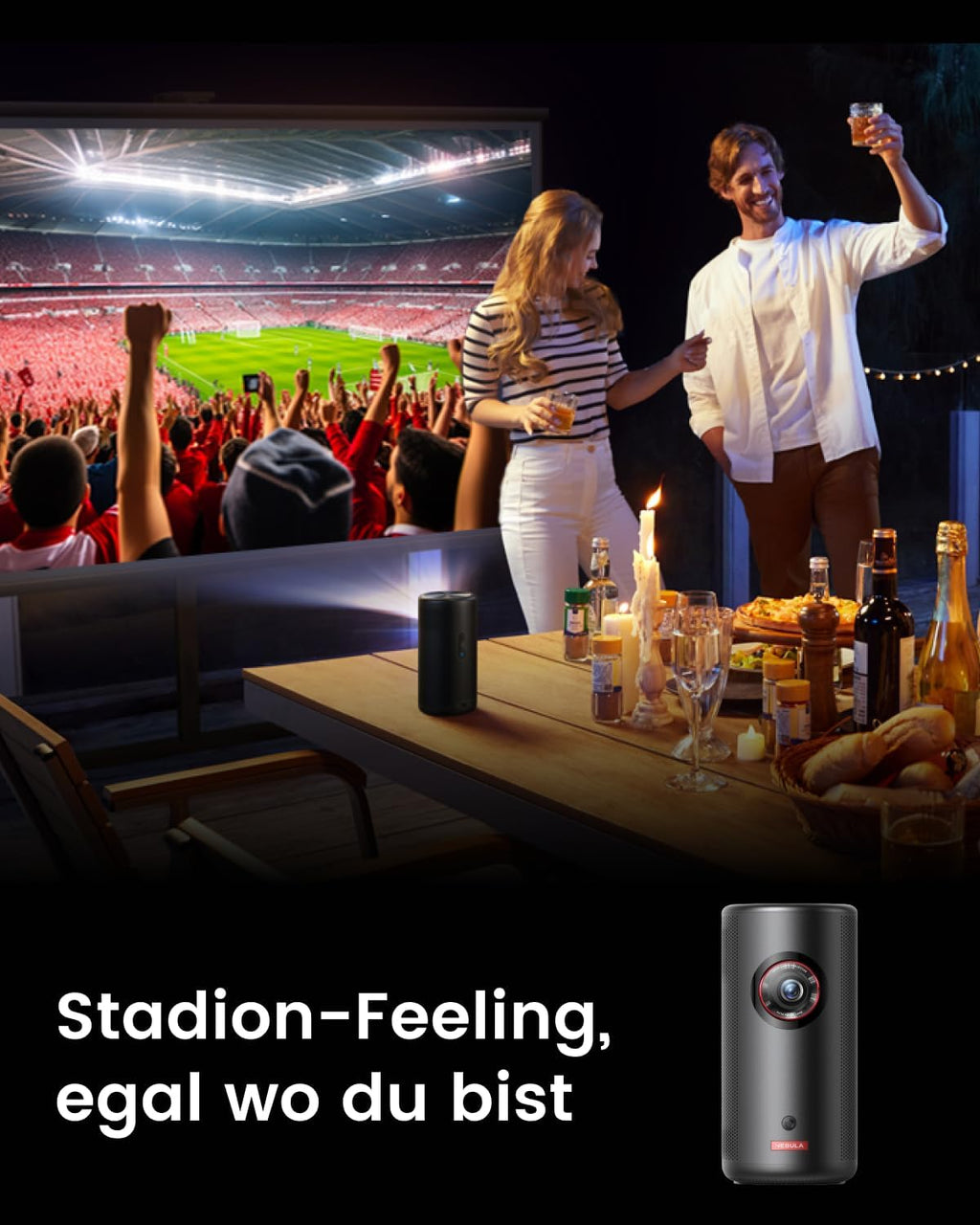 Capsule 3 Laser GTV Beamer – 300 ANSI Lumen 1080p Mini Smart TV mit WLAN, Outdoor, Dolby Digital, Autofokus, 120-Zoll Bild, 2,5 Std. Akku
