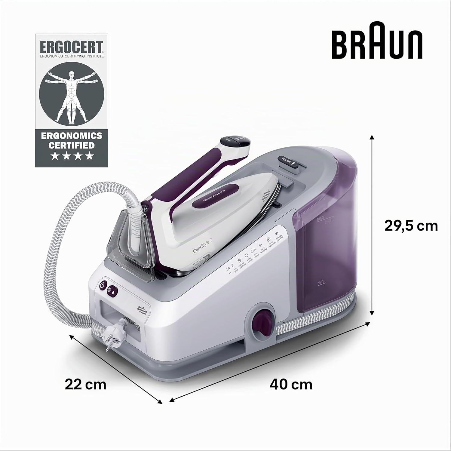 CareStyle 7 IS 7266 VI Dampfbügelstation, FreeGlide 3D Sohle, iCare, iMode, V-Dampf, FastClean, 550g/min Dampfstoß, 2L Tank, 2700W, Weiß-Violett