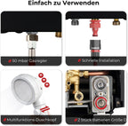 Gasdurchlauferhitzer 10L 50mbar mit Edelstahl Regendeckel Propan/Butan Gas für Campingdusche, Wohnmobilausflug, Waschpferd