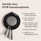 Gusseisenpfanne Induktion 28 cm - für alle Herdarten - fein geschliffen - ohne künstliche Antihaftbeschichtung & kratzfest