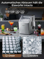 Eiswürfelmaschine Edelstahl, 24kg/24h, 24 Würfel in 10 Min., 3.2L Dual-Wasser, 40 dB leise, Timer + Selbstreinigung + Abtauen, für Hausbar/Partys