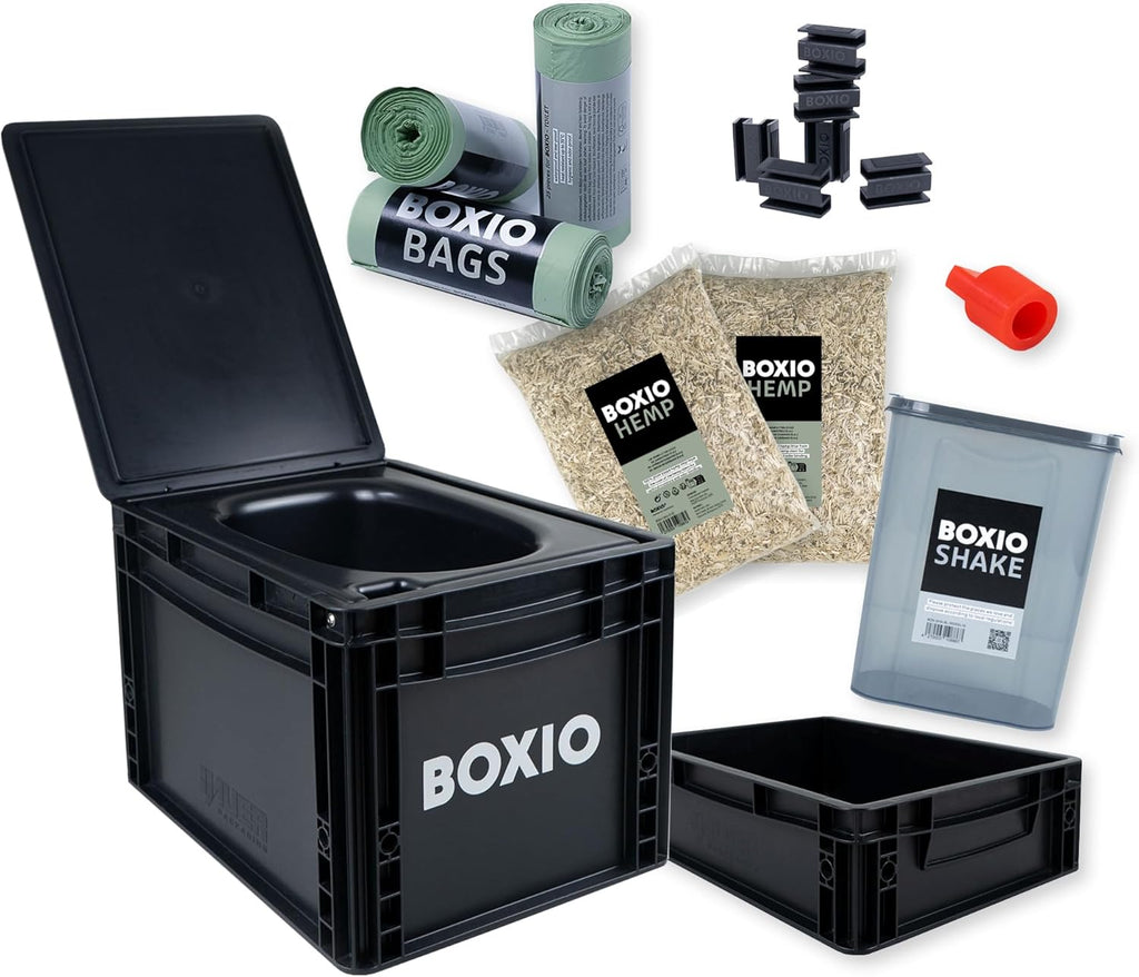 Toilet Max+ Campingtoilette, Trockentrenntoilette ohne Chemie, für Camping/Van/Outdoor/Dachzelt, Eurobox-Basis, stromlos, schwarz, 40x30x28