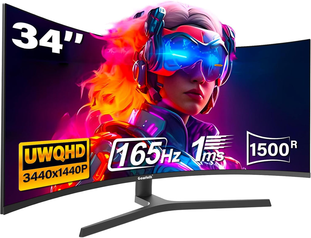 34 Zoll Ultrawide Curved Gaming Monitor 165Hz, 1500R, UWQHD 3440x1440, Höhenverstellbar, VA, Displayport, HDMI, VESA 75x75 mm