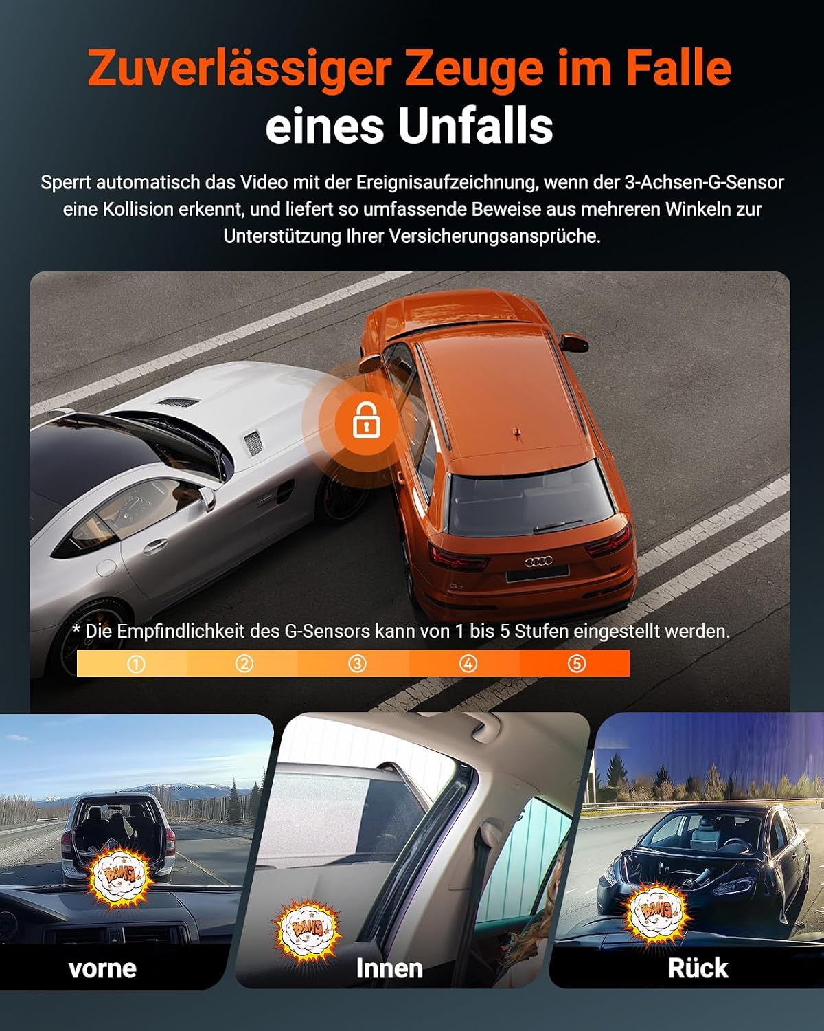 N4S 3-Kanal Dashcam 2.7K+2.5K+1440P Vorne Hinten Innen, STARVIS 2 HDR Nachtsicht, 5GHz WLAN GPS, 24h Parküberwachung G-Sensor, Max 1TB, CPL optional