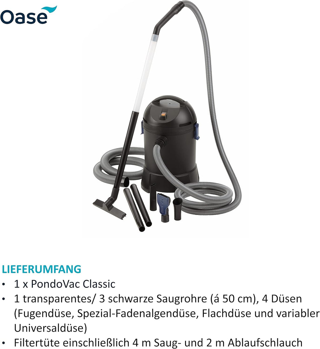 PondoVac Classic 50529, 1400 W, 3000 l/h - Teichschlammsauger mit 4 Saugdüsen, Reinigung & Wasseraufbereitung für Teiche und Haushalt