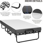 Klappbett 90x200cm für Erwachsene, 13cm Memoryschaum-Matratze, Metallrahmen + Rollen, Reisebett, klappbar, stabil bis 200 kg