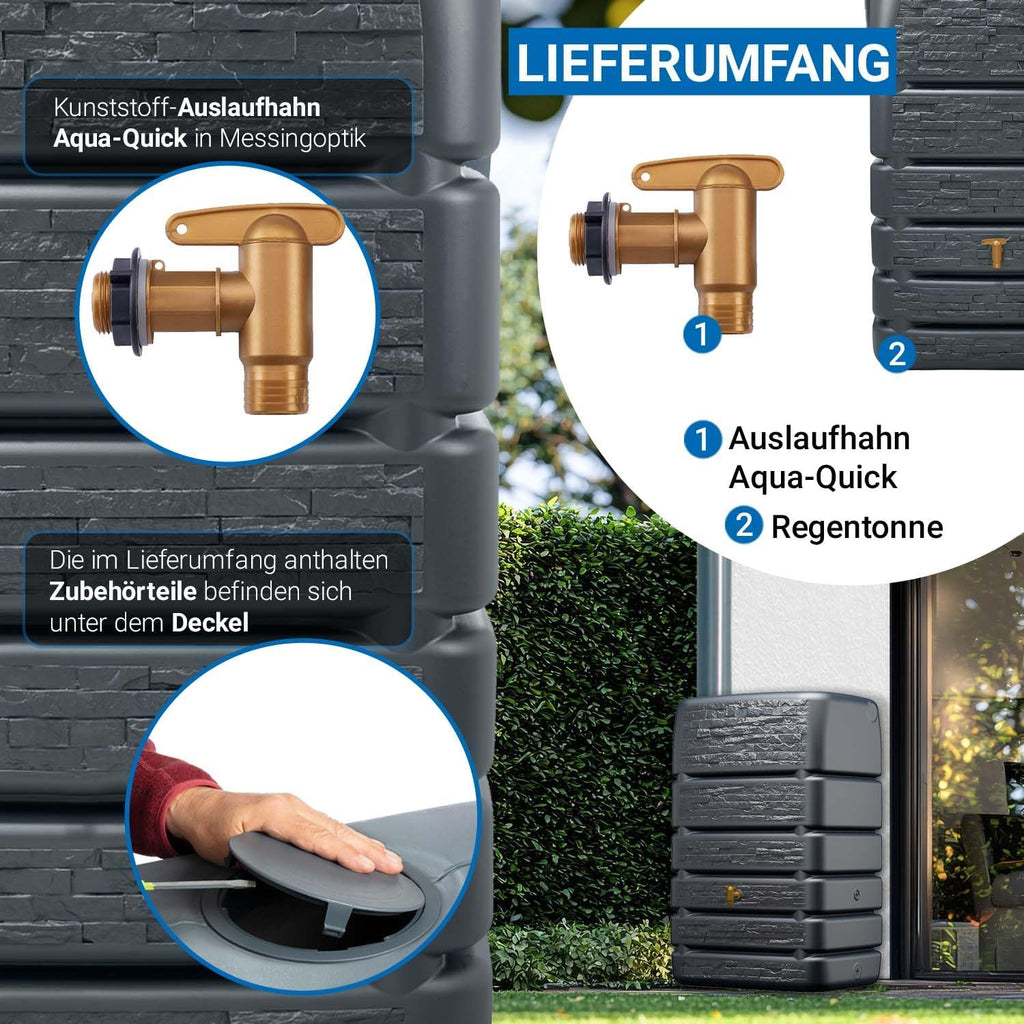 Slim Stone Decor Regentonne Mauertank 510L, Graphite Grey, Steinoptik, für Außenbereich, Gartenbewässerung