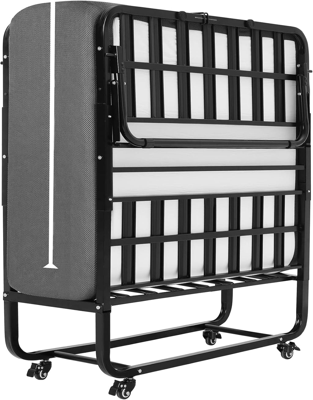 Klappbett 90x200cm für Erwachsene, 13cm Memoryschaum-Matratze, Metallrahmen + Rollen, Reisebett, klappbar, stabil bis 200 kg