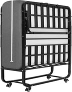 Klappbett 90x200cm für Erwachsene, 13cm Memoryschaum-Matratze, Metallrahmen + Rollen, Reisebett, klappbar, stabil bis 200 kg