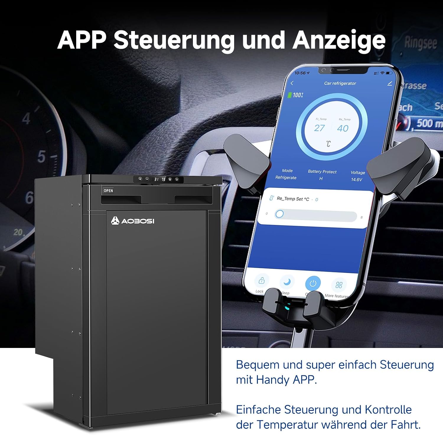 83L Kompressor Kühlbox mit APP-Steuerung, 12/24V DC, LED-Leuchten, bis -20°C – ideal für Auto, LKW, Boot, Wohnmobil, Camping und Reisen