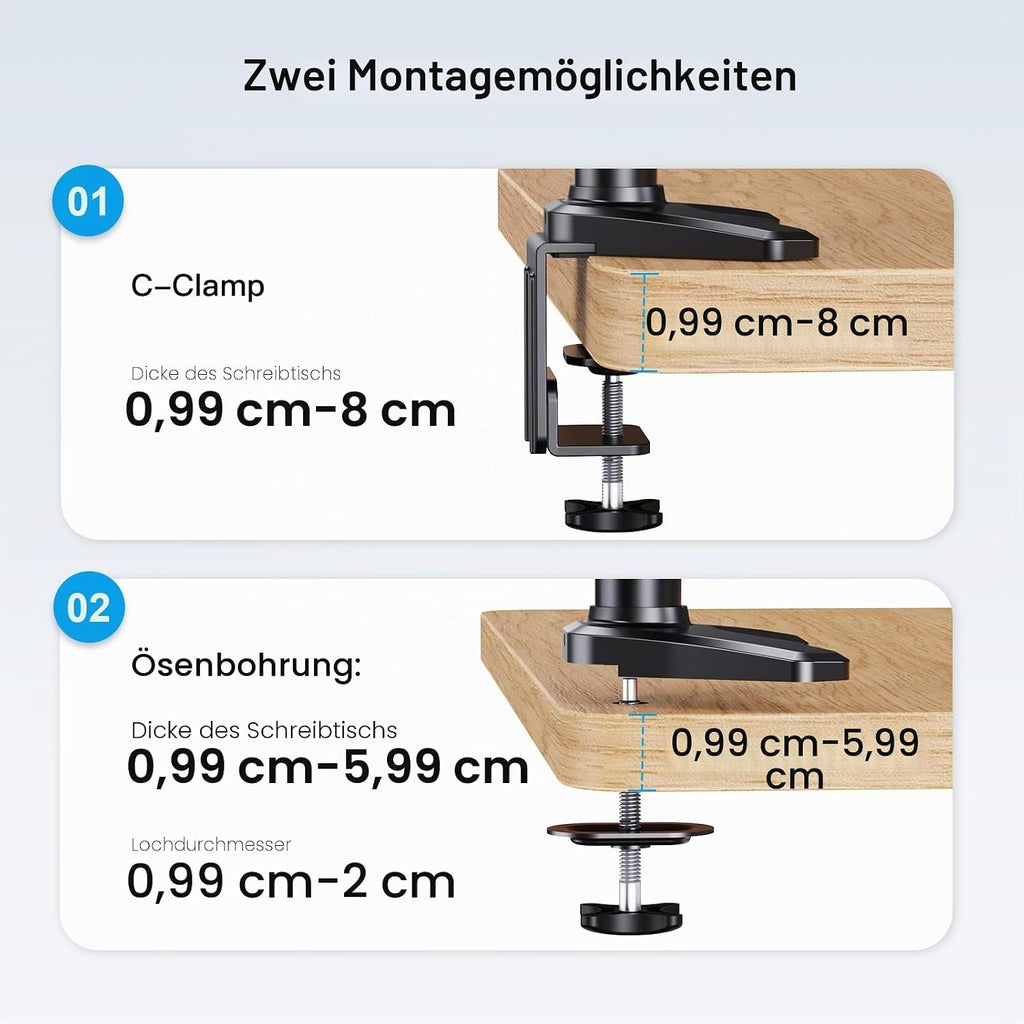 Monitorhalterung 3 Monitore für 17-32 Zoll, höhenverstellbar, bis 8 kg pro Arm, Schwarz Gaming