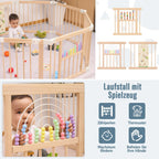 Sicherer & Stabiler faltbarer Holz-Laufstall mit fröhlichem Krabbelbereich für Babys & Kleinkinder (1-3 Jahre) - 214x141x61 cm, nachhaltig