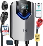 11kW Wallbox mit App + RFID, 3-Phasen Typ 2, 400V/6-16A, 8m Kabel + Halter, RCD Typ B, IP54, Startzeit-Einstellung, für BEV/PHEV