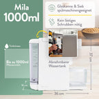 Pflanzenmilchbereiter Mila 1L, 6 Programme, Auto-Reinigung, LED-Touch-Display mit Timer, für Nussmilch/Sojamilch/Haferdrinks, inkl. Sieb & Rezeptbuch