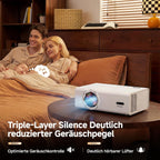 4K Smart Beamer mit WLAN, Bluetooth, Autofokus, 6D Keystone, HDR10+, kompatibel mit Dolby Audio, ideal für Heimkino & Garten, Streaming ohne TV-Stick
