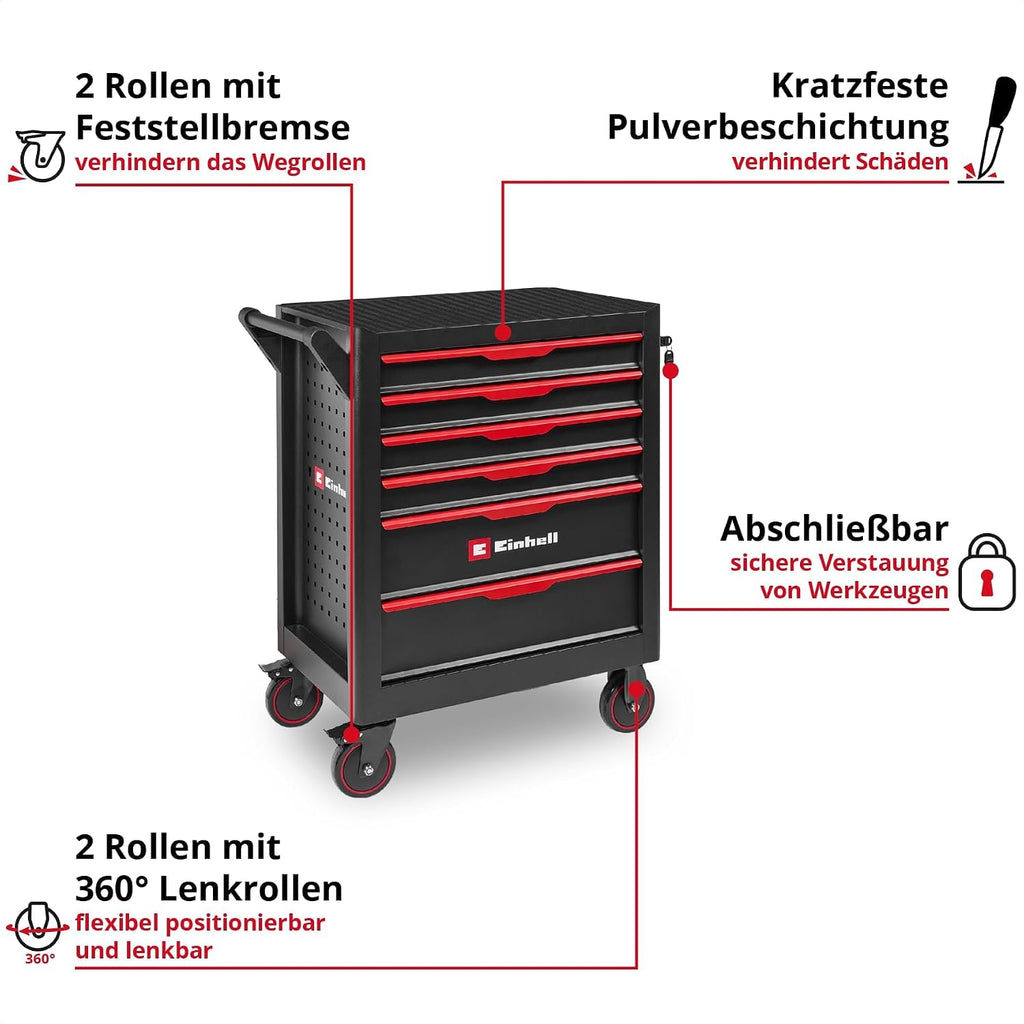 Leerer Werkstattwagen mit 6 Schubladen, Interlock-System, kugelgelagerten Führungsschienen, 135 kg Tragfähigkeit, Feststellrollen