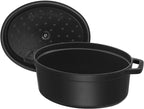 Cocotte, Gusseisen Bräter mit Deckel, 33 cm, 6,7 L, Oval, Alle Herdarten inkl Induktion, Schwarz