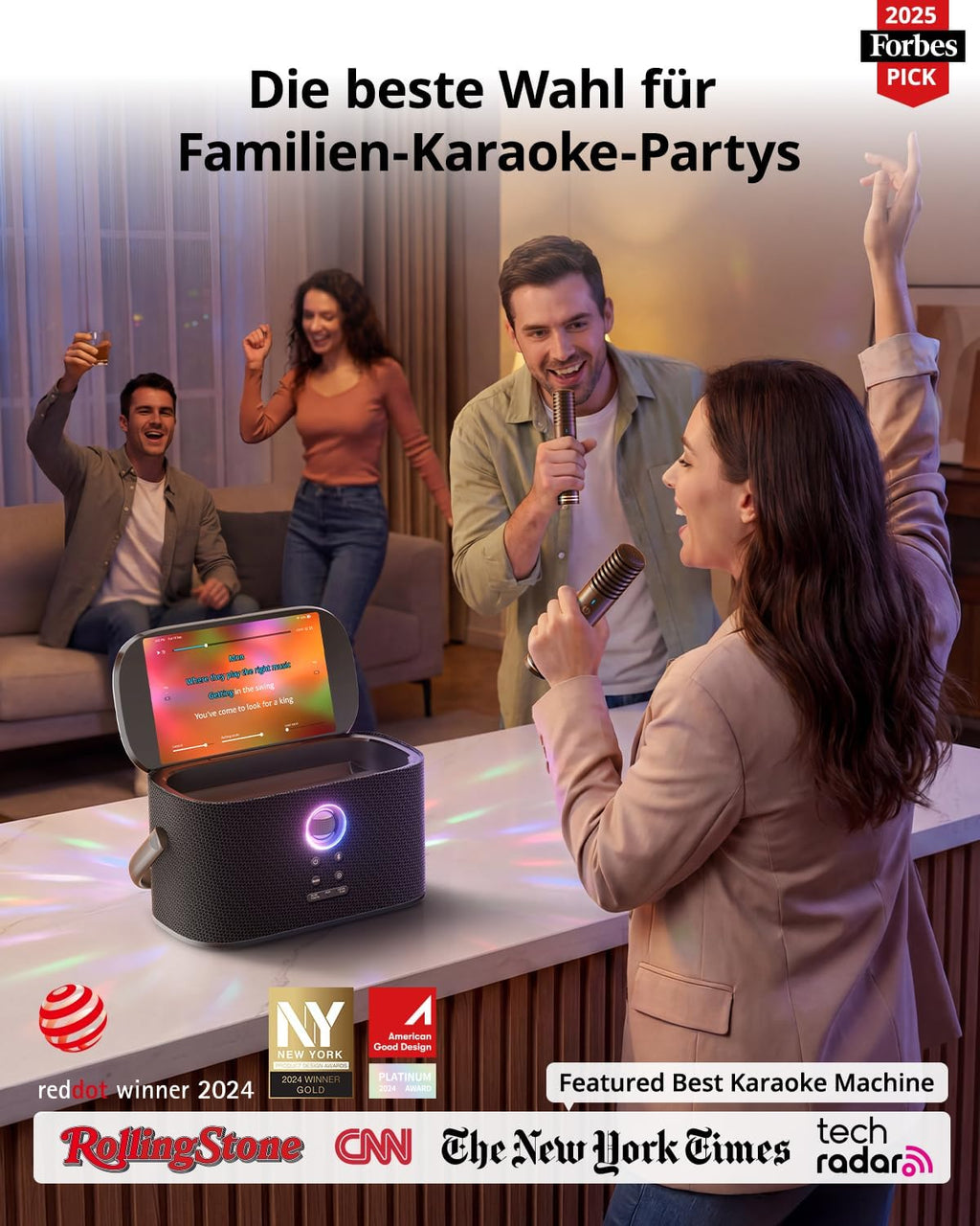 Karaoke-Maschine mit Textanzeige, 2 Mikrofonen, 140W, Bluetooth, HDMI, selbstaufladend, für Karafun-App, Shell S2