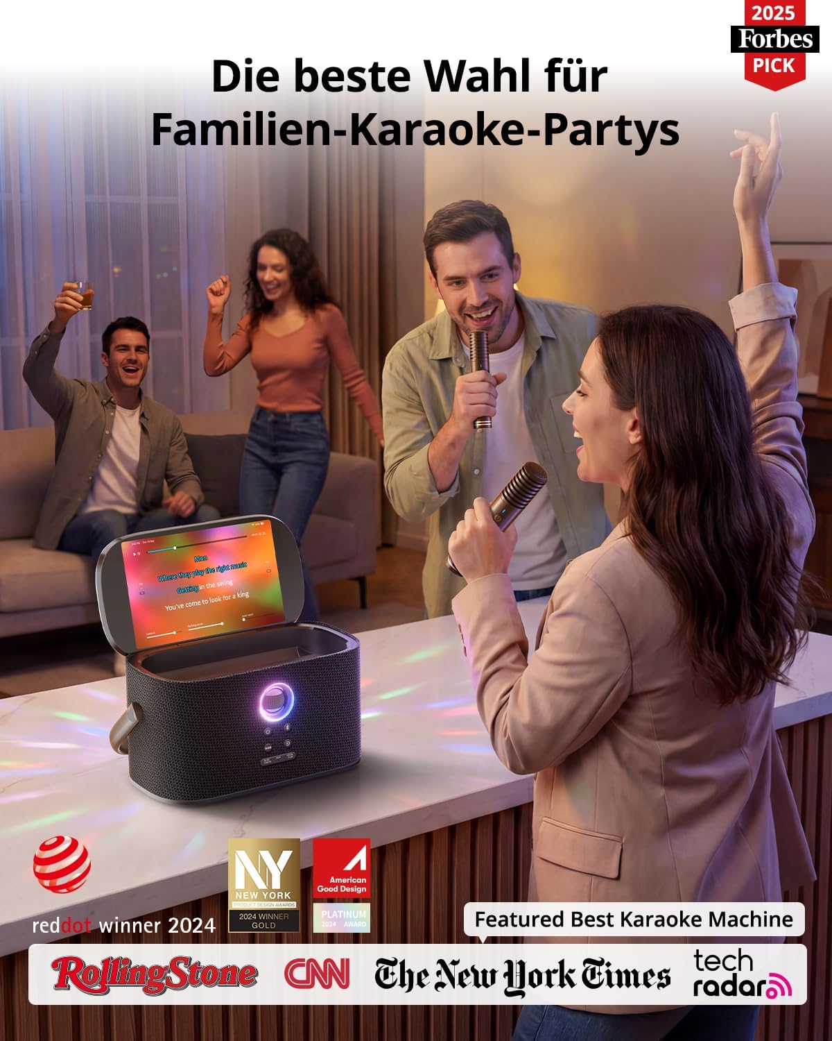 Karaoke-Maschine mit Textanzeige, 2 Mikrofonen, 140W, Bluetooth, HDMI, selbstaufladend, für Karafun-App, Shell S2