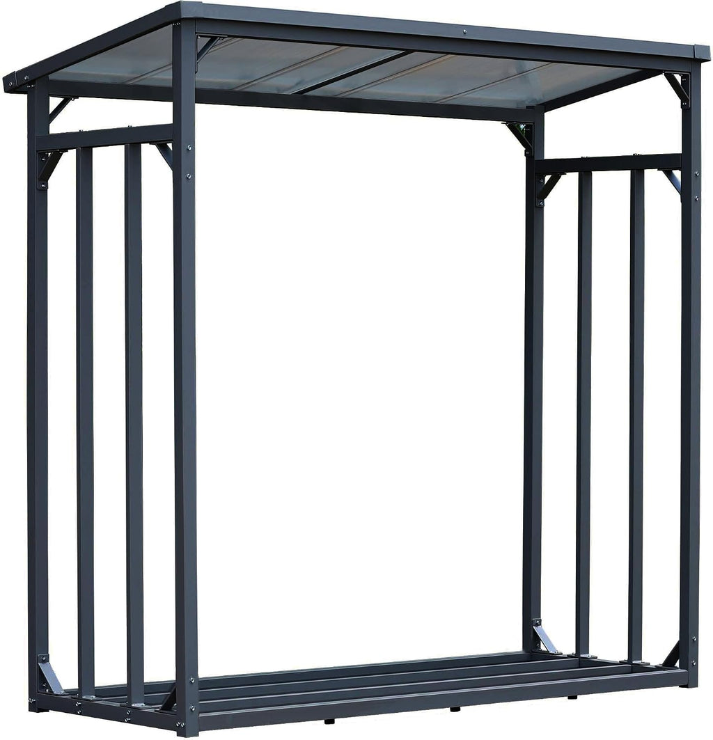 Metall Kaminholzregal 185x70x185 cm, 40 mm Stahlprofil, Anthrazit, Wetterfest, Kapazität 2,3 m³ (3,5 SRM), XXL Garten Kaminholzunterstand Stapelhilfe