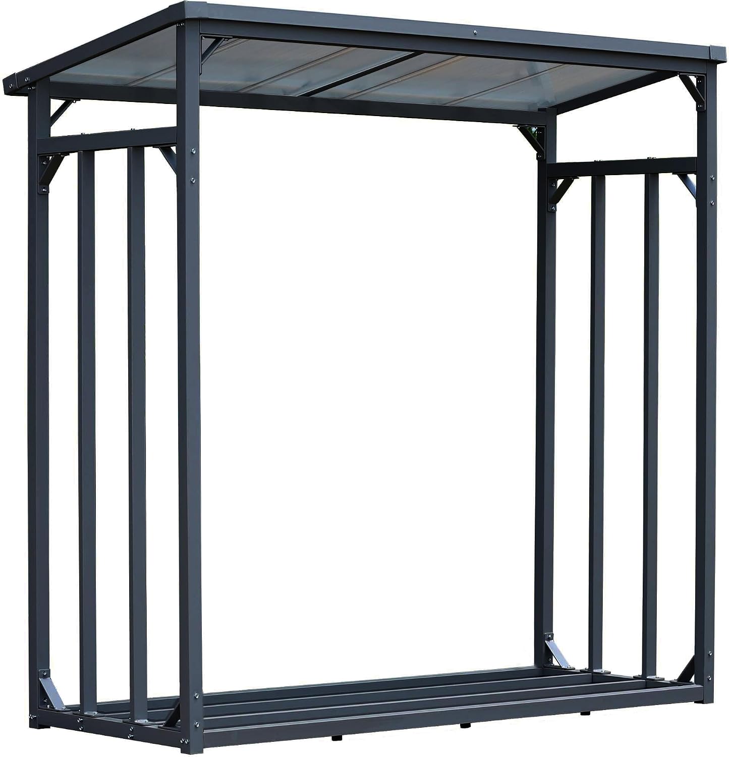 Metall Kaminholzregal 185x70x185 cm, 40 mm Stahlprofil, Anthrazit, Wetterfest, Kapazität 2,3 m³ (3,5 SRM), XXL Garten Kaminholzunterstand Stapelhilfe